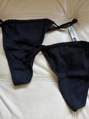 TWO (2) PINK  Victoria's Secret Cotton V-String Panty Black NEW with TAGS